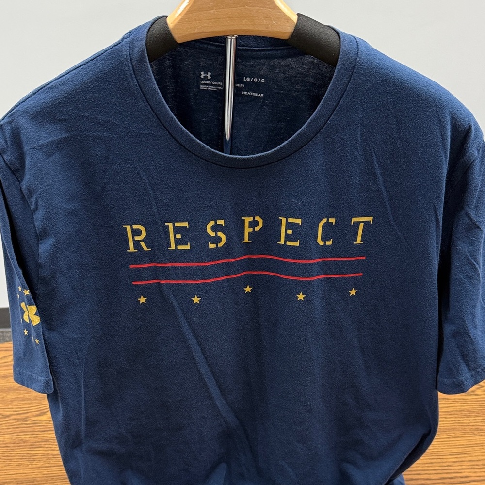 Under Armour Navy T-Shirt with Yellow 'Respect' Graphic